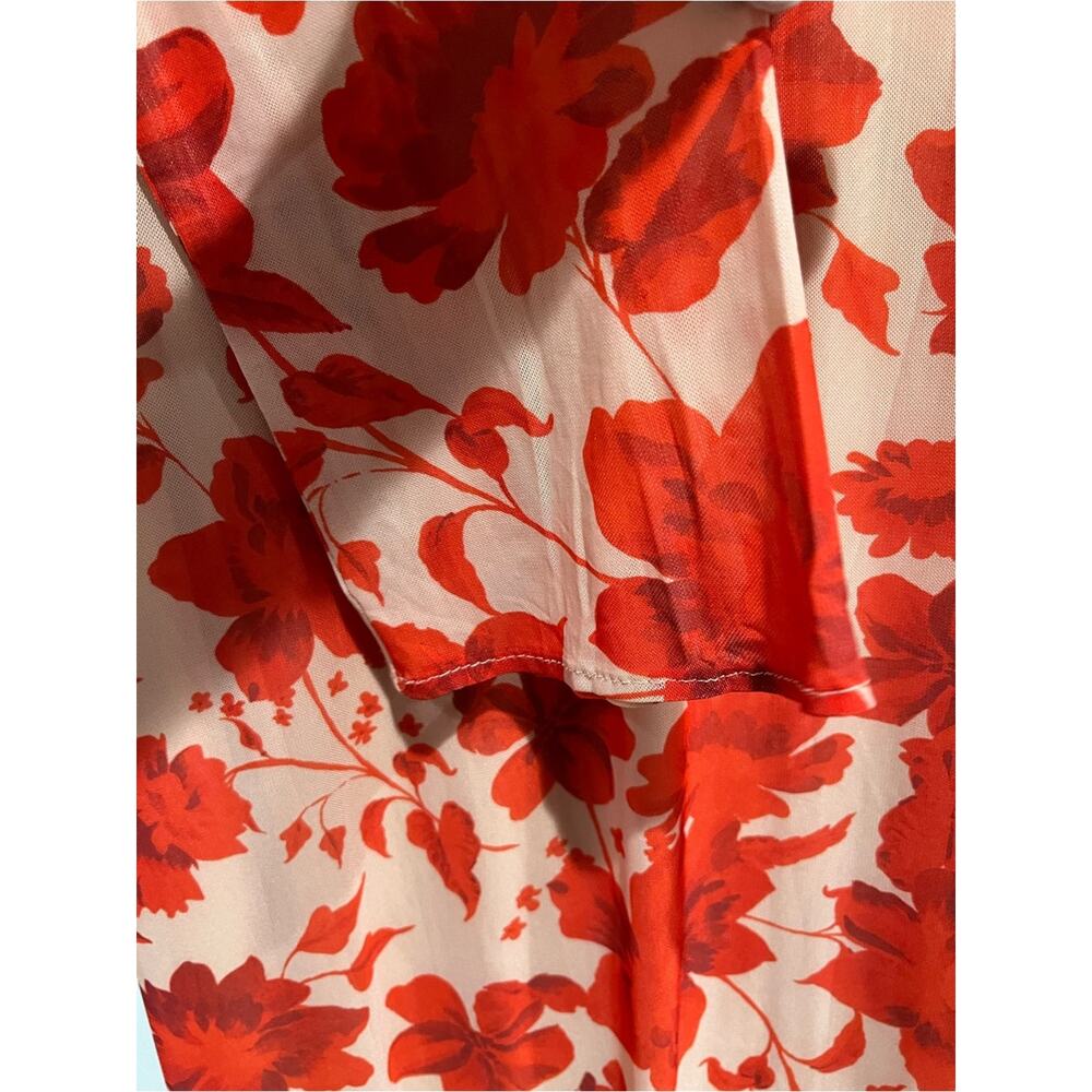 Pretty Lavish Floral Mesh Maxi Dress Size 20 Pink Red Ruched Long Sleeve NWT - Picture 9 of 9